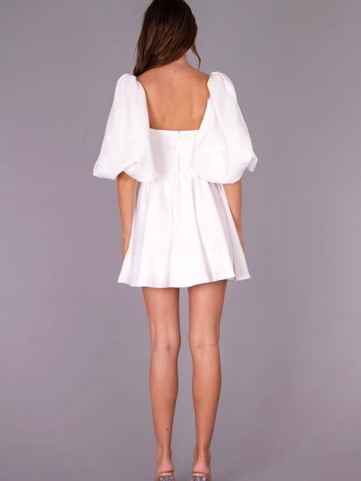 The Amelie Balloon Sleeve Dress - White - WANTED AND WILD