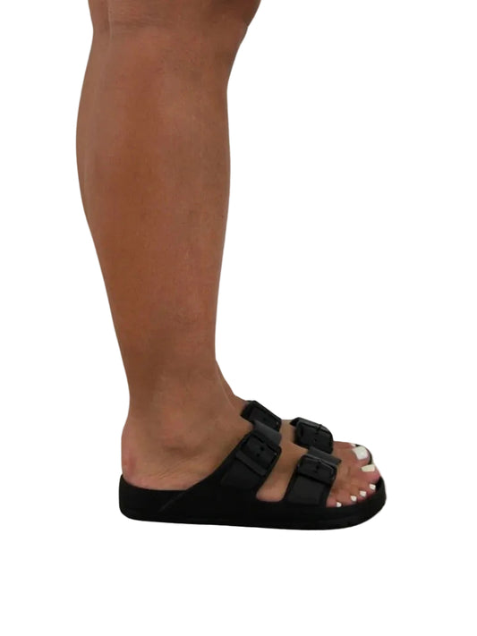 Casual ripe slides by human shoes at Wanted and Wild in Black.