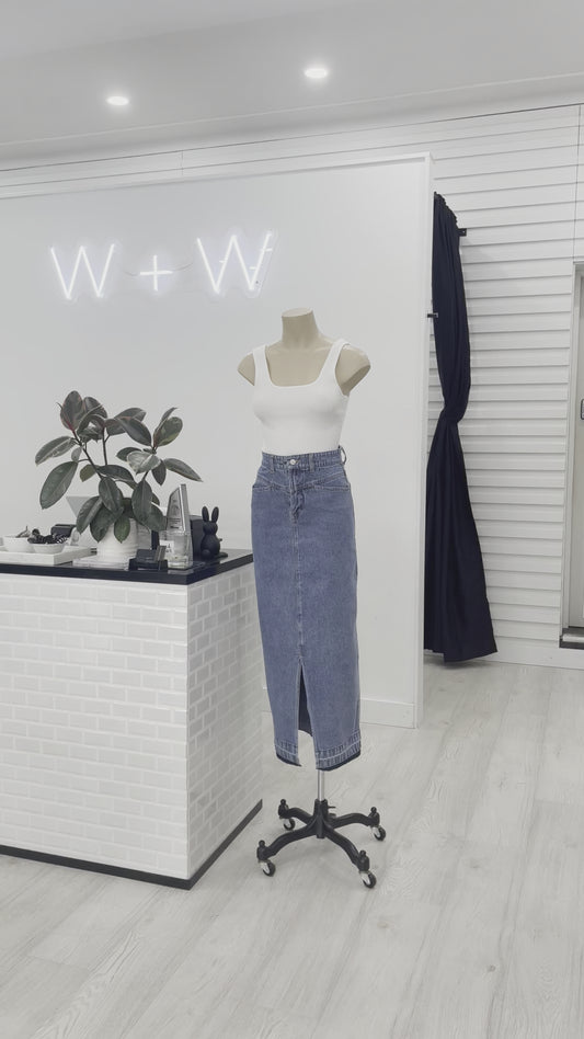Haze Denim Maxi Skirt - Mid Blue