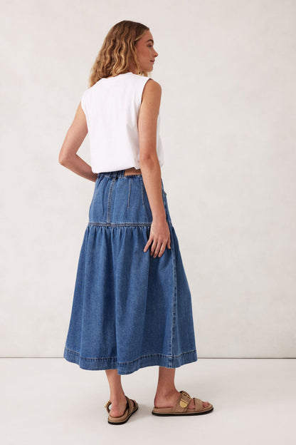 Denim Maxi Skirt - Fresh Indigo