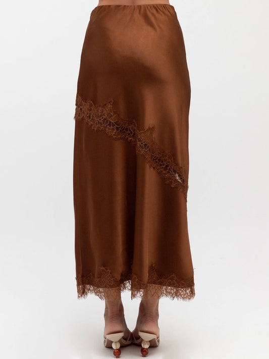 The Cleo Lace Trim Skirt - Espresso