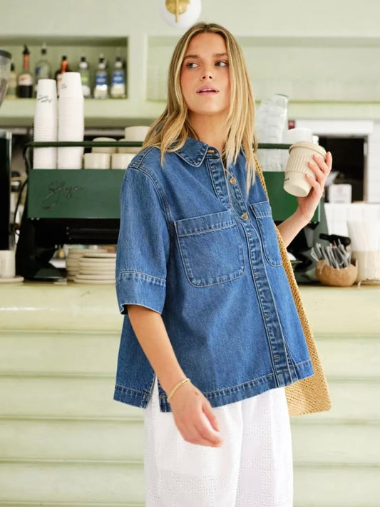 Noa Short Sleeve Denim Shirt - Fresh Indigo