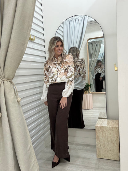 The Neva Shirt Coffee Floral