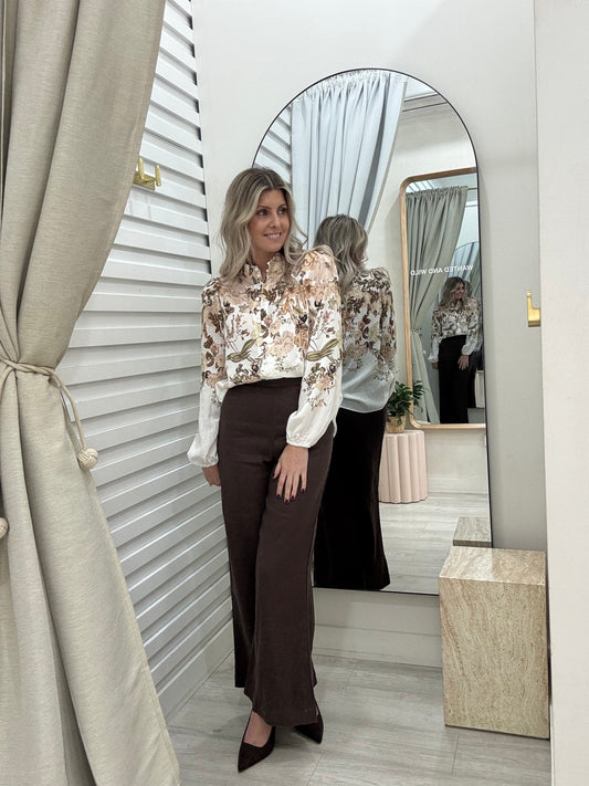 The Neva Shirt Blue Coffee Floral