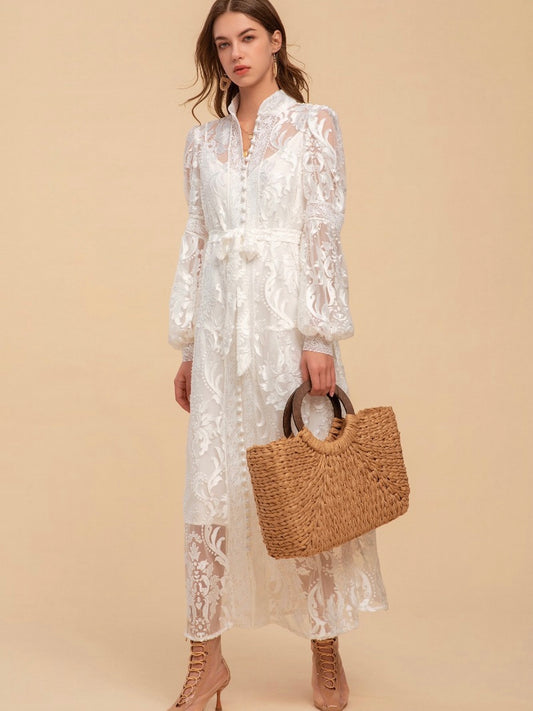 Yvette Embroidered Long Dress - White