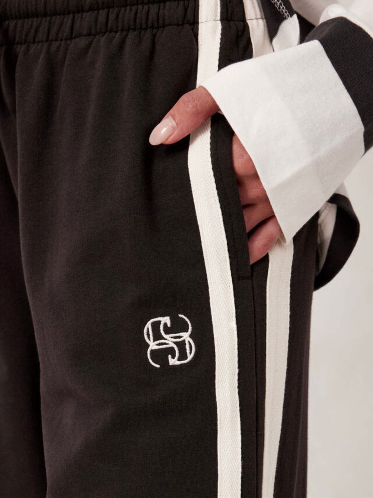 Gigi Wide Leg Terry Track Pants - Black