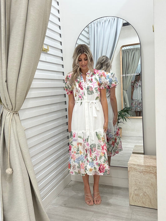 The Josie Midi Dress - Cream Floral