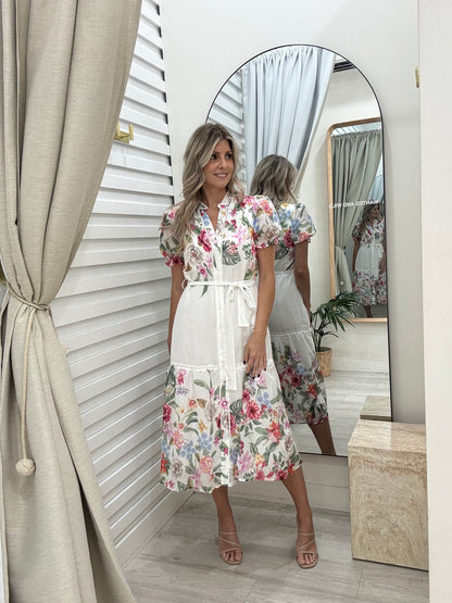 The Josie Midi Dress - Cream Floral