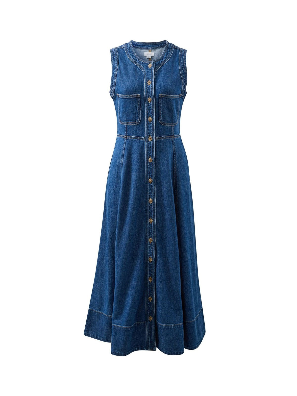 Hazel Sleeveless Midi Denim Dress - Caspian Blue