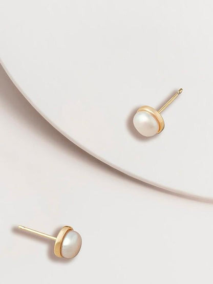 Pearl Bezel Set Stud Earrings
