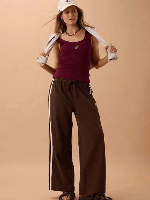 Gigi Wide Leg Terry Track Pants - Chocolate