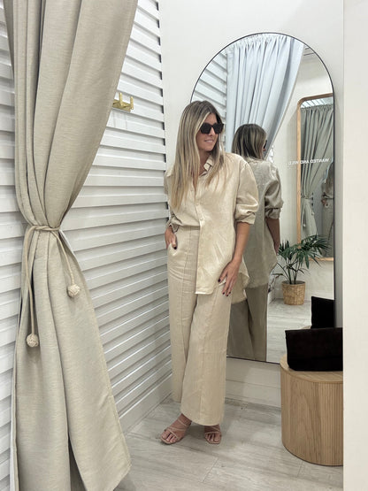 Atlas Pintuck Pants -  Oatmeal Linen