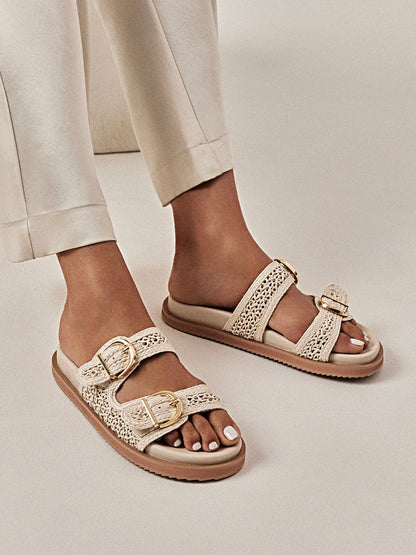 Topanga Slides-Cream Raffia