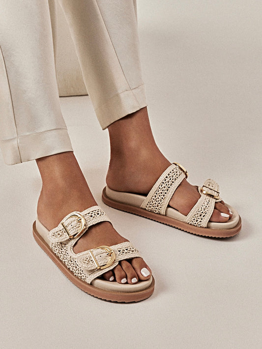 Topanga Slides-Cream Raffia