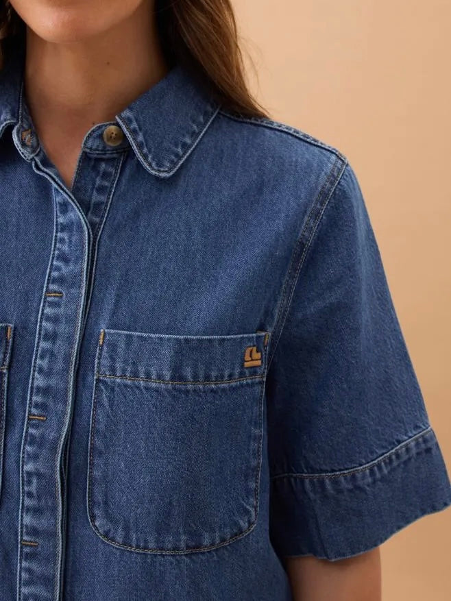 Noa Short Sleeve Denim Shirt - Fresh Indigo