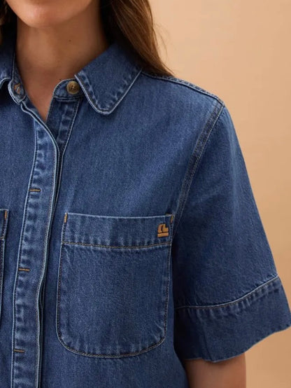 Noa Short Sleeve Denim Shirt - Fresh Indigo