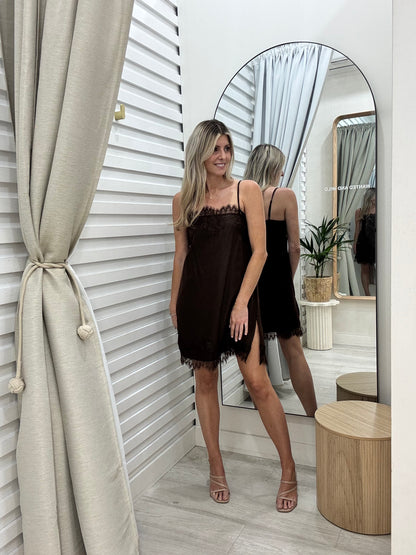 The Ace Lace Trim Dress -  Chocolate