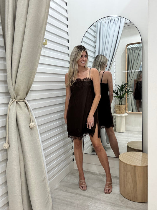 The Ace Lace Trim Dress -  Chocolate