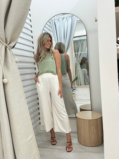 Mari Wide Leg Pants - Oatmeal