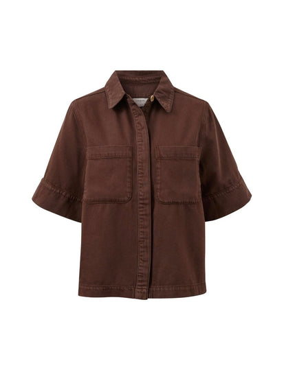 Noa Short Sleeve Denim Shirt - Chocolate
