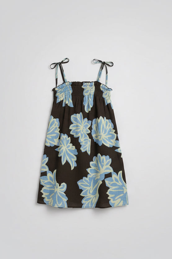 Elderflower Mini Dress - Choc/Blue Print