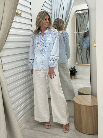 The Lennox Shirt - Pale Blue Floral
