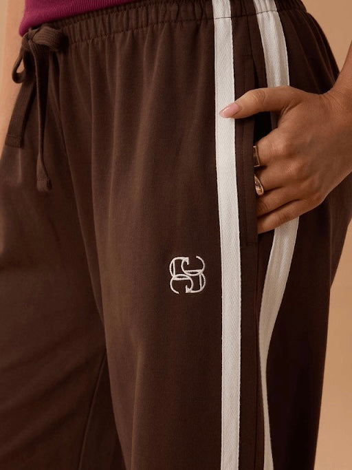 Gigi Wide Leg Terry Track Pants - Chocolate