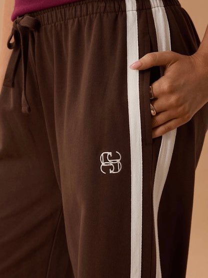 Gigi Wide Leg Terry Track Pants - Chocolate