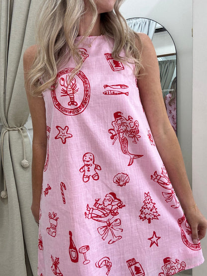 The Christmas Mini Dress -  Pink and Red
