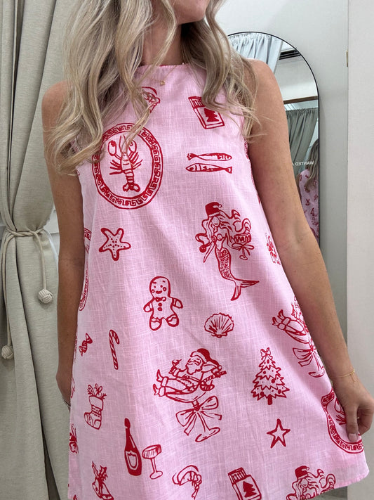 The Christmas Mini Dress -  Pink and Red