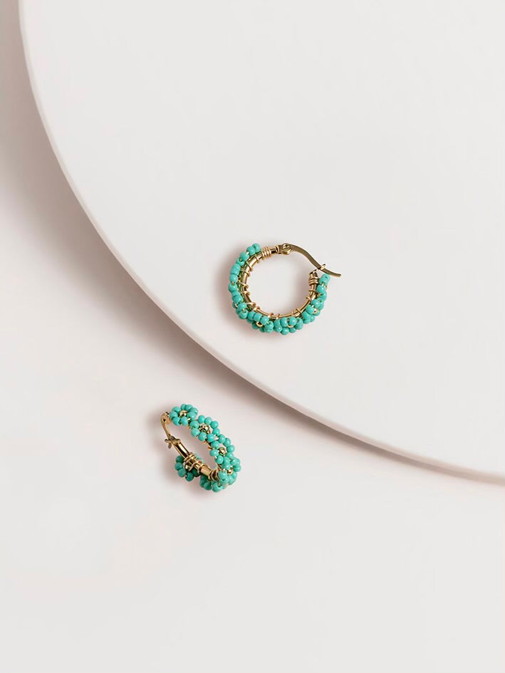 Daisie Pearl Hoop Earrings - Turquoise