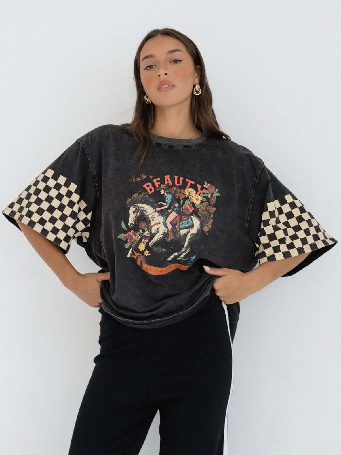 The Saddle Up Beauty Tee - Vintage Black