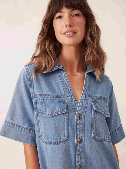 Sammy Relaxed Shirt Denim Dress - Vintage Blue