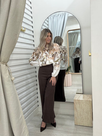 The Neva Shirt Coffee Floral