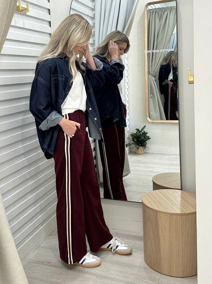 The Royal Stripe Racer Pants - Burgundy