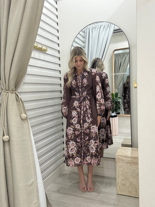 The Florence Dress - Coffee Floral