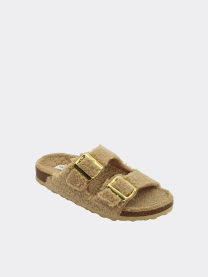 The Aspen Slide | Taupe Teddy Faux Fur Slides