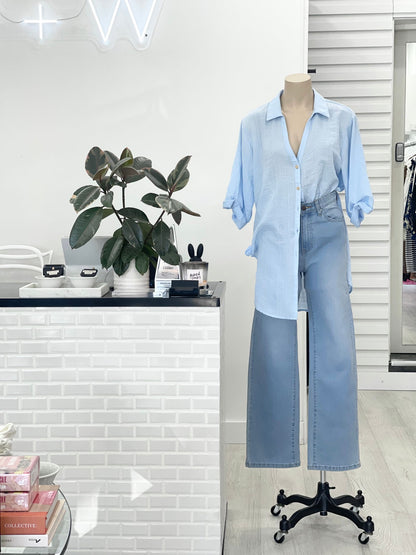 Florence 3/4 Sleeve Shirt - Pale Blue - WANTED AND WILD