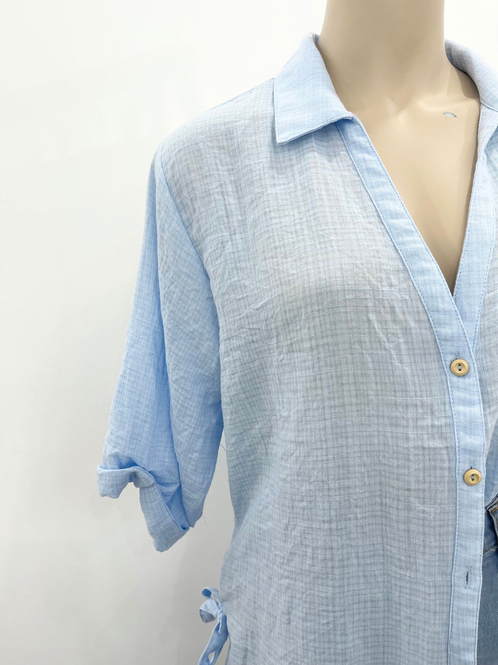 Florence 3/4 Sleeve Shirt - Pale Blue - WANTED AND WILD