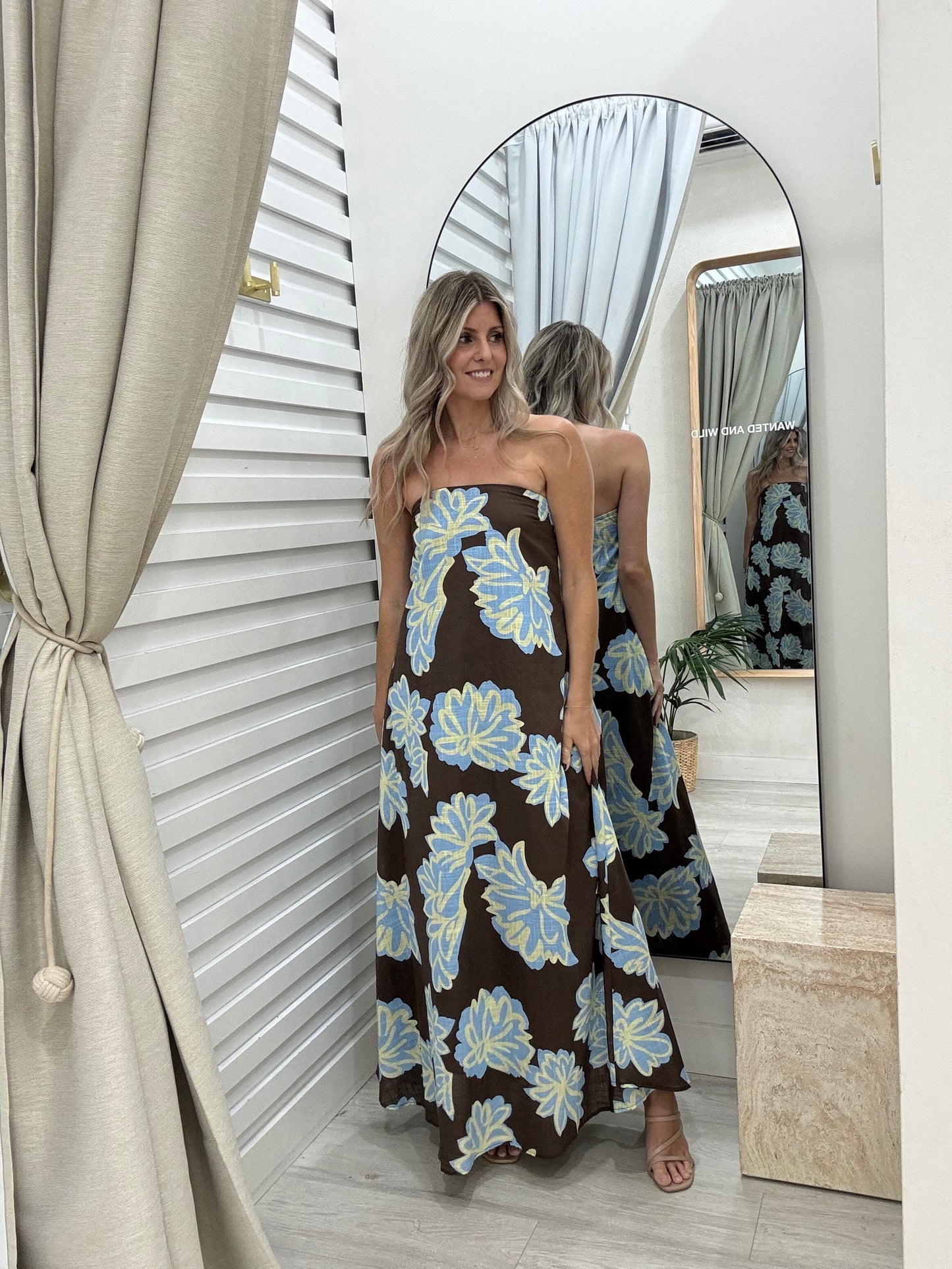 Elderflower Maxi Dress -  Choc/Blue Print