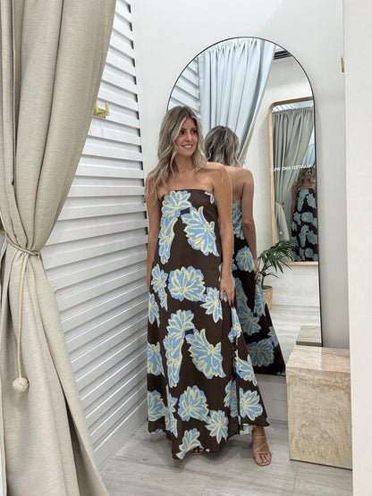 Elderflower Maxi Dress -  Choc/Blue Print