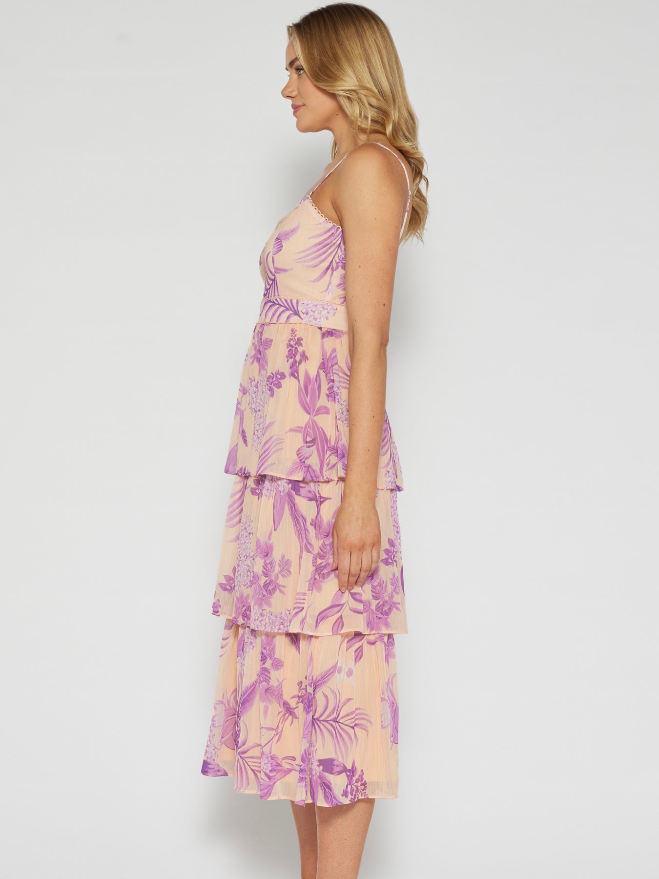 The Aster Floral Midi  Dress - Lilac