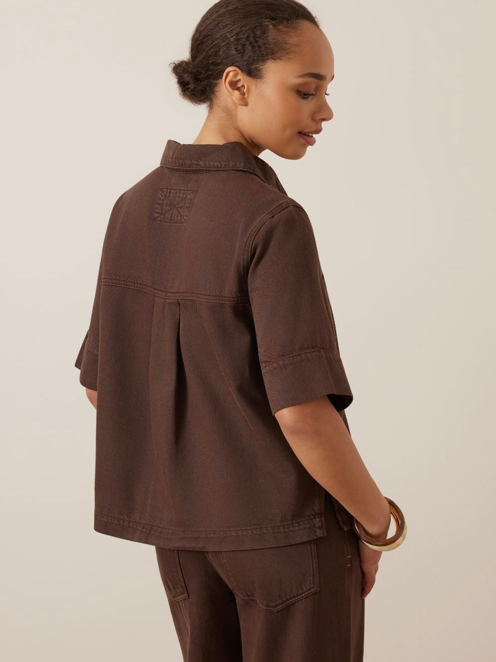 Noa Short Sleeve Denim Shirt - Chocolate
