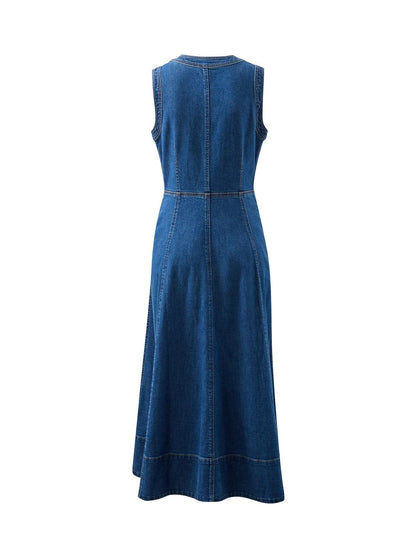 Hazel Sleeveless Midi Denim Dress - Caspian Blue