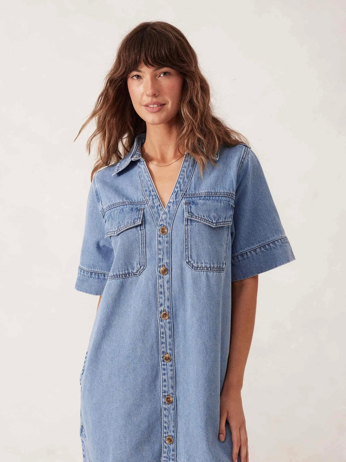 Sammy Relaxed Shirt Denim Dress - Vintage Blue