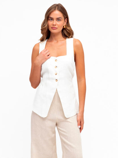 Luxe Linen Vest - White