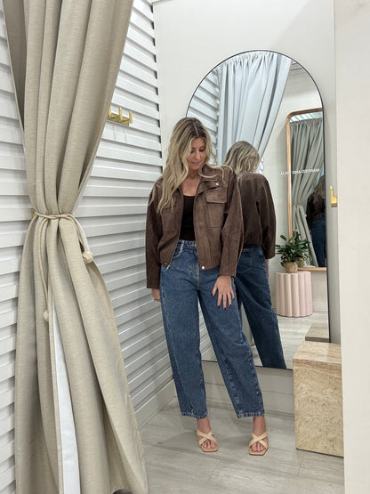 The High Neck Bomber Jacket - Chocolate