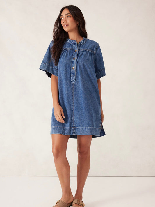 Placket Tunic Dress - Fresh Indigo