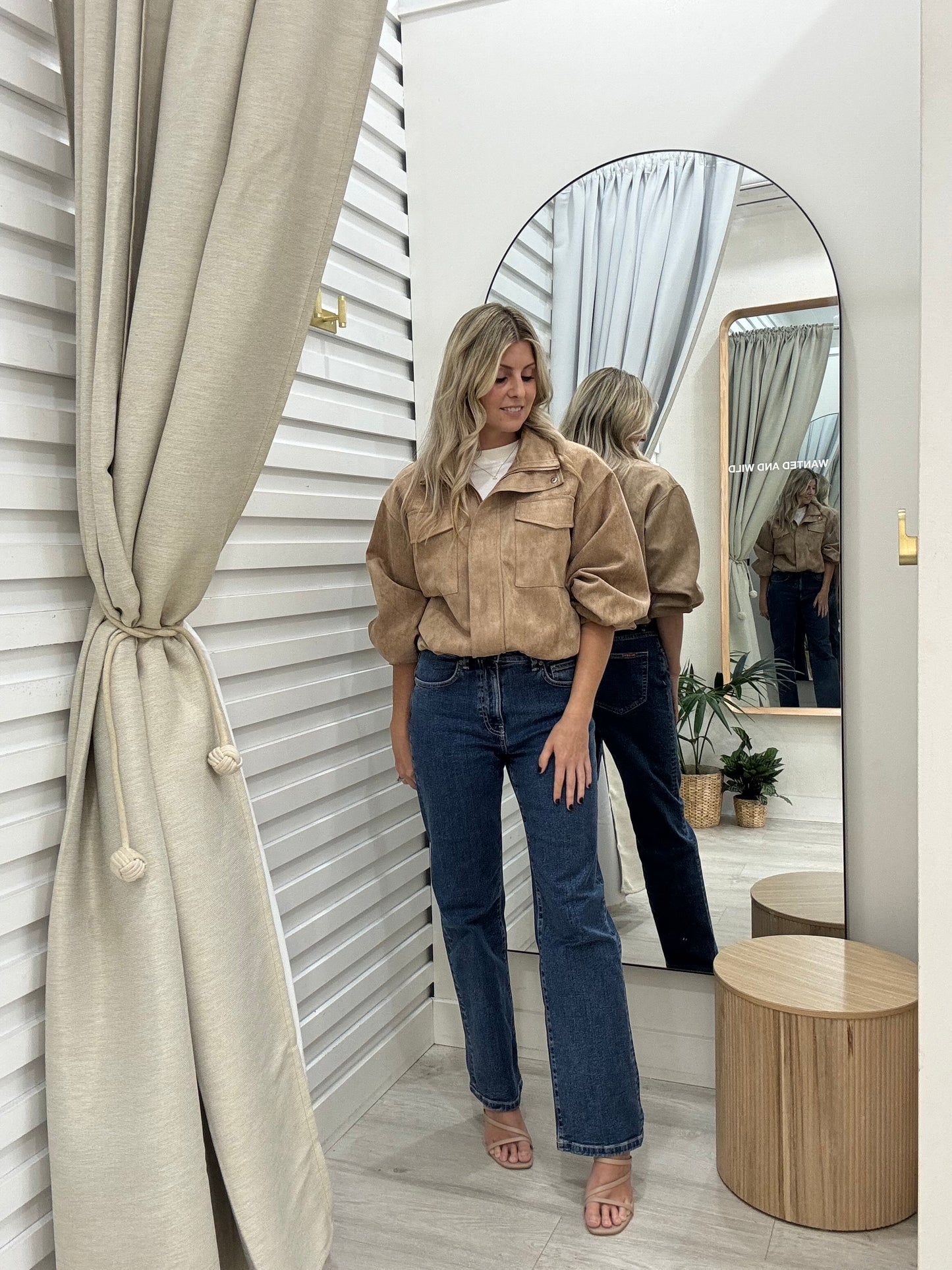 The High Neck Bomber Jacket - Beige