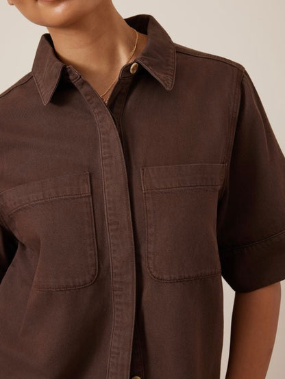 Noa Short Sleeve Denim Shirt - Chocolate